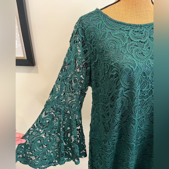 Lane Bryant Lace Midi Shift Dress Forest Green Statement Sleeves Size 20 - Picture 2 of 11